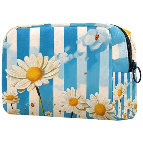 Kosmetiktasche Weiße Gänseblümchen Blumen Und Marienkäfer Reisekosmetiktasche Makeup Organizer Case Für Frauen Kosmetiktasche Weiße Gänseblümchen Blumen Und Marienkäfer Reisekosmetiktasche Makeup Organizer Case Für Frauen von HXYWQA
