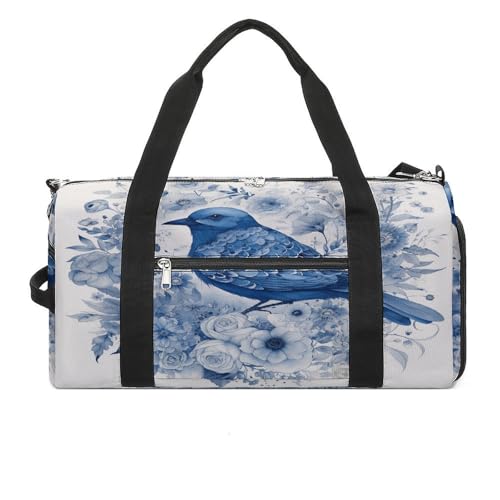Bluebird und Blumen Turnbeutel für Damen und Herren, Schuhfach, wasserdicht, Reisetasche, Sporttasche für Sport, Fitnessstudio, Yoga, Bluebird und Blumen, Einheitsgröße von HYBMRQVD
