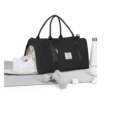 Damen Sporttasche,Sporttasche Mit Schuhfach, Reise Duffel Bags Reisetasche Damen,Handgepäck Tasche 45x36x20 für Flugzeug EasyJet, Weekender-Tasche Herren Travel Bag Trainingstasche,Schwarz von HYC00