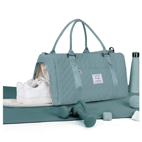 Damen Sporttasche,Sporttasche Mit Schuhfach, Reise Duffel Bags Reisetasche Damen,Handgepäck Tasche 45x36x20 für Flugzeug EasyJet, Weekender-Tasche Herren Travel Bag Trainingstasche,Hellblau von HYC00