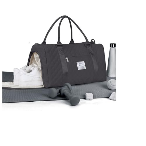 Damen Sporttasche,Sporttasche Mit Schuhfach, Reise Duffel Bags Reisetasche Damen,Handgepäck Tasche 45x36x20 für Flugzeug EasyJet, Weekender-Tasche Herren Travel Bag Trainingstasche,Schwarz Grau von HYC00