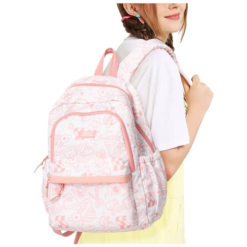 HYC00 Schulrucksack Damen, Causal Travel Schultaschen 14 Zoll Laptop Rucksack für Mädchen im Teenageralter Leichter Rucksack Wasserabweisend Bookbag College Boys Men Work Daypack,Rosa von HYC00