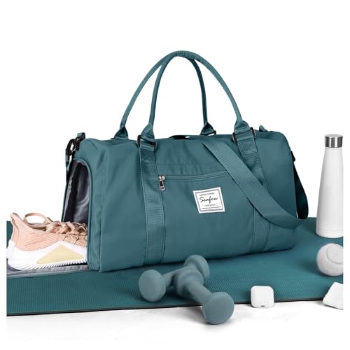 HYC00 Sport Duffel Bag Damen Handgepäck Sporttasche für Damen Herren mit Nassfach & Schuhfach, Reisetasche Damen Weekender Gym Travel Duffel Bags Schwimmtasche Yoga Bag Trainingstasche,Pfauenblau von HYC00