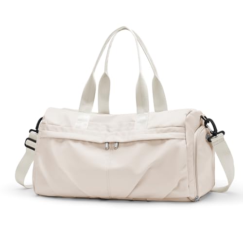 HYC00 Sport Duffel Bag Damen Sporttasche mit Schuhfach Reisetasche Damen Weekender Travel Bag Handgepäck Tasche Fitnesstasche Schwimmtasche Trainingstasche Übernachtungstasche,Beige von HYC00