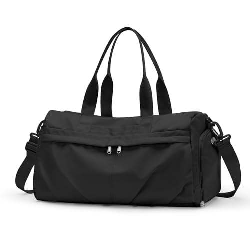 HYC00 Sport Duffel Bag Damen Sporttasche mit Schuhfach Reisetasche Damen Weekender Travel Bag Handgepäck Tasche Fitnesstasche Schwimmtasche Trainingstasche Übernachtungstasche,Schwarz von HYC00