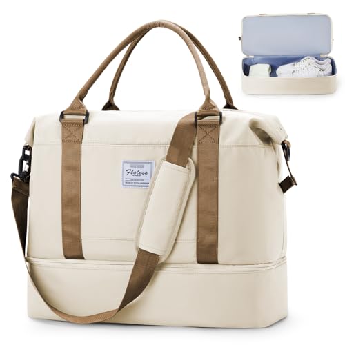 Handgepäck 45x36x20 Easyjet Cabin Bag Underseat Handgepäck Tasche für Flugzeug 40x20x25 für Ryanair Reisetasche Damen Sporttasche Weekender Handgepäck Tasche Travel Duffle Bag mit Schuhfach,Hellbeige von HYC00