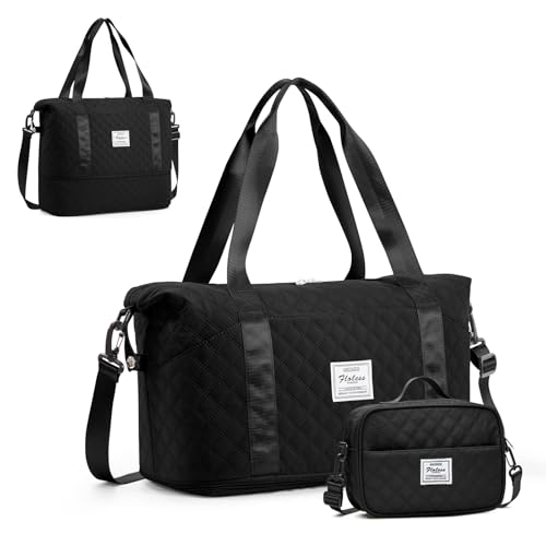 Reisetasche Damen Sporttasche 40x20x25 Ryanair Handgepäck Tasche Erweiterbar 45x36x20 Easyjet Flugzeug Cabin Bag,Schwimmtasche Wasserdicht Weekender Travel Bag Fitnesstasche Trainingstasche,Schwarz von HYC00