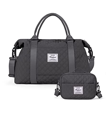 Reisetasche Damen Sporttasche Handgepäck Tasche,Weekend Bag mit Kulturbeutel&Nasstasche,Wasserdicht Schwimmtasche Travel Duffle Bag,Fitnesstasche Trainingstasche Frauen Tragetasche, Dunkelgrau von HYC00