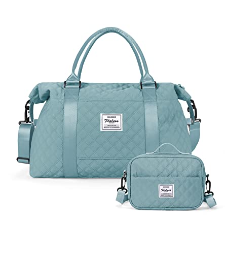 Reisetasche Damen Sporttasche Handgepäck Tasche,Weekend Bag mit Kulturbeutel&Nasstasche,Wasserdicht Schwimmtasche Travel Duffle Bag,Fitnesstasche Trainingstasche Frauen Tragetasche, Hellblau von HYC00