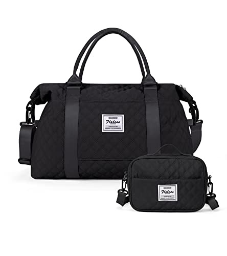 Reisetasche Damen Sporttasche Handgepäck Tasche,Weekend Bag mit Kulturbeutel&Nasstasche,Wasserdicht Schwimmtasche Travel Duffle Bag,Fitnesstasche Trainingstasche Frauen Tragetasche, Schwarz von HYC00