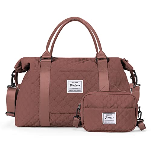 Reisetasche Damen Sporttasche Handgepäck Tasche,Weekend Bag mit Kulturbeutel&Nasstasche,Wasserdicht Schwimmtasche Travel Duffle Bag,Fitnesstasche Trainingstasche Frauen Tragetasche,Eisenrot von HYC00