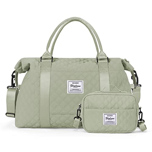 HYC00 Reisetasche Damen Sporttasche Handgepäck Tasche,Weekend Bag mit Kulturbeutel&Nasstasche,Wasserdicht Schwimmtasche Travel Duffle Bag,Fitnesstasche Trainingstasche Frauen Tragetasche,Hell Grün von HYC00