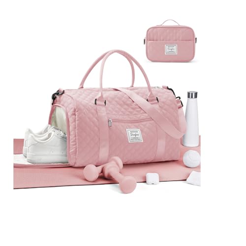 Reisetasche Damen Sporttasche Handgepäck Tasche,Weekend Bag mit Kulturbeutel & Nasstasche & Schuhfach,Schwimmtasche Travel Duffle Bag,Wasserdicht Sport Duffel Bag Damen Reise Duffel Bags,Rosa von HYC00