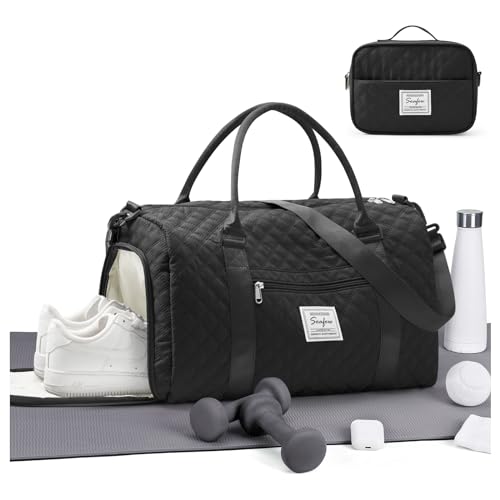 Reisetasche Damen Sporttasche Handgepäck Tasche,Weekend Bag mit Kulturbeutel & Nasstasche & Schuhfach,Schwimmtasche Travel Duffle Bag,Wasserdicht Sport Duffel Bag Damen Reise Duffel Bags,Schwarz von HYC00