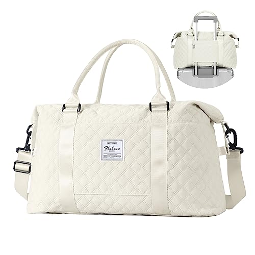 Reisetasche Damen Sporttasche Handgepäck Tasche Weekender Bag Schwimmtasche Wasserdicht Travel Bag Duffle Bag Fitnesstasche Frauen Kliniktasche für Flugzeug Reise Gym Bag,Beige von HYC00