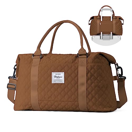 Reisetasche Damen Sporttasche Handgepäck Tasche Weekender Bag Schwimmtasche Wasserdicht Travel Bag Duffle Bag Fitnesstasche Frauen Kliniktasche für Flugzeug Reise Gym Bag,Gelb Braun von HYC00