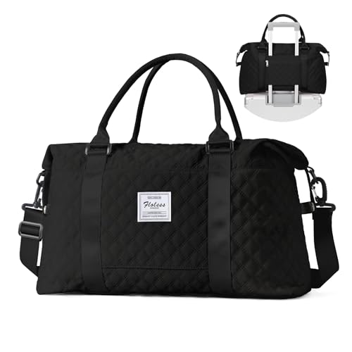 Reisetasche Damen Sporttasche Handgepäck Tasche Weekender Bag Schwimmtasche Wasserdicht Travel Bag Duffle Bag Fitnesstasche Frauen Kliniktasche für Flugzeug Reise Gym Bag,Schwarz von HYC00