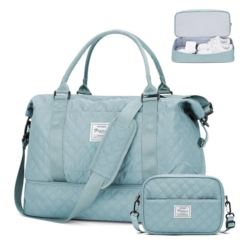 Reisetasche Damen Sporttasche groß Handgepäck Tasche mit schuhfach & Nass-Tasche,Weekender Overnight Bag Travel Bag Wasserdicht Schwimmtasche Trainingstasche Fitnesstasche Frauen für Yoga,Hellblau von HYC00