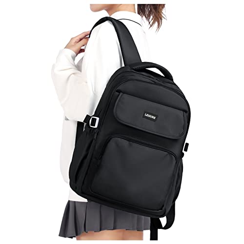 Rucksack Damen Schulmädchen,Casual Travel Daypack,14-Zoll-Laptop-Rucksack für Mädchen im Teenageralter,wasserdichter College-Rucksack,leichte Büchertasche Herren Schultasche Arbeitstasche, Schwarz von HYC00