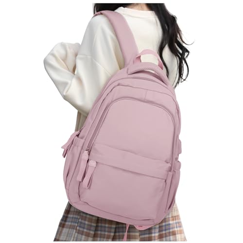 Rucksack Damen Schulmädchen,Casual Travel Daypack,14-Zoll-Laptop-Rucksack für Mädchen im Teenageralter,wasserdichter College-Rucksack,leichte Büchertasche Herren Schultasche Arbeitstasche,Graurosa von HYC00