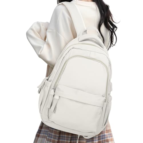 Rucksack Damen Schulmädchen,Casual Travel Daypack,14-Zoll-Laptop-Rucksack für Mädchen im Teenageralter,wasserdichter College-Rucksack,leichte Büchertasche Herren Schultasche Arbeitstasche,Beige von HYC00