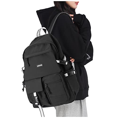 Rucksack Damen Schulmädchen,Casual Travel Daypack,14-Zoll-Laptop-Rucksack für Mädchen im Teenageralter,wasserdichter College-Rucksack,leichte Büchertasche Herren Schultasche Arbeitstasche,Schwarz von HYC00