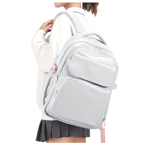 Rucksack Damen Schulmädchen,Casual Travel Daypack,14-Zoll-Laptop-Rucksack für Mädchen im Teenageralter,wasserdichter College-Rucksack,leichte Büchertasche Herren Schultasche Arbeitstasche,Grau von HYC00