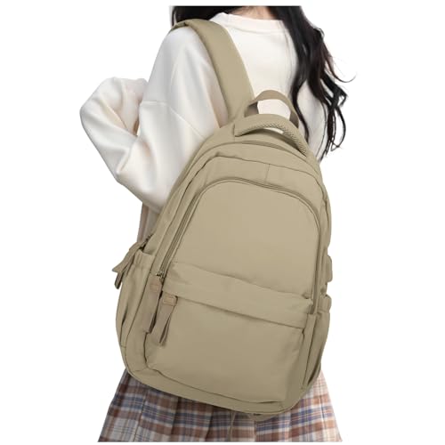 Rucksack Damen Schulmädchen,Casual Travel Daypack,14-Zoll-Laptop-Rucksack für Mädchen im Teenageralter,wasserdichter College-Rucksack,leichte Büchertasche Herren Schultasche Arbeitstasche,Khaki von HYC00