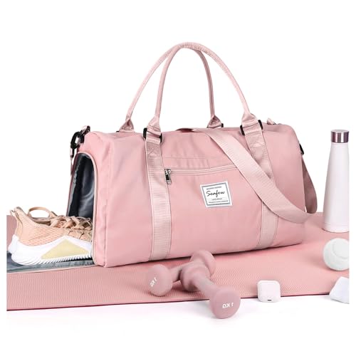 Sport Duffel Bag Damen,Handgepäck 45x36x20 für Ryanair Cabin Bag Sporttasche mit Nassfach & Schuhfach Reisetasche Handgepäck Tasche für Easyjet Flugzeug Weekender Bag Schwimmtasche,Rosa von HYC00