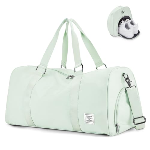 Sporttasche Damen,Reisetasche mit Nassfach & Schuhfach, Sport Duffel Bag Übernachtungstasche Weekender Bag,Wasserdicht Travel Duffle Bag Gym Bag,Leichte Sporttasche Handgepäck für Reise,Hellgrün von HYC00