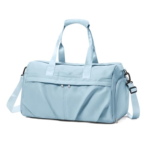 Sport Duffel Bag Damen, Sporttasche mit Schuhfach & Nassfach Duffel Bags wasserdichte Übernachtungstasche Leichte Sporttasche Handgepäcktasche für Herren Wochenendtraining Yoga Wandern,Hellblau von HYC00