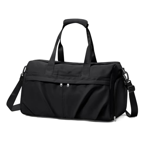 Sport Duffel Bag Damen, Sporttasche mit Schuhfach & Nassfach Duffel Bags wasserdichte Übernachtungstasche Leichte Sporttasche Handgepäcktasche für Herren Wochenendtraining Yoga Wandern,Schwarz von HYC00