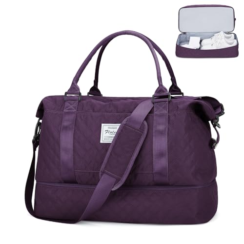 Sporttasche Reisetasche Damen,Weekender Overnight Bag Travel Duffle Bag Trainingstasche Frauen Schwimmtasche mit Schuhfach & Nassfach,Handgepäck Tasche für Flugzeug Krankenhaustasche,Dunkelviolett von HYC00