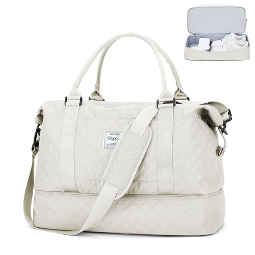 Sporttasche Reisetasche Damen,Weekender Overnight Bag Travel Duffle Bag Trainingstasche Frauen Schwimmtasche mit Schuhfach & Nassfach,Handgepäck Tasche für Flugzeug Krankenhaustasche,Beige von HYC00