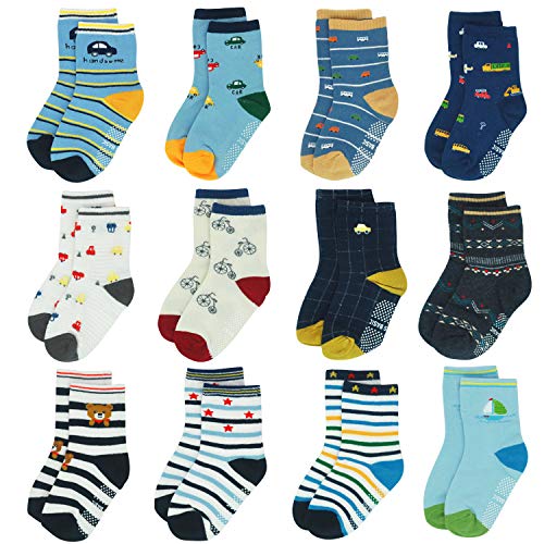 Antirutsch-Socken für Kleinkinder, Jungen, Mädchen, für Kinder von 1- 3 Jahren oder 3 - 5 Jahren, 12 - 36 Monate, 12 Paar Gr. 5-7 Jahre, Auto-Style (12 Paar) von HYCLES