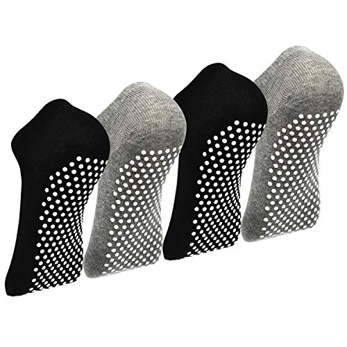 Yoga Socken Anti-Rutsch Socken - 4 Paar Pilate Trampolin Ballett Socken for Damen Herren Schwarz*2+Grau*2 35-40 von HYCLES