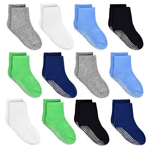 HYCLES Stoppersocken Kinder - 12 Paar ABS Socken Kinder Baby Jungen Kleinkind Rutschfeste Socken Antirutsch Socken Mädchen Grün für 7-10 Jahre von HYCLES