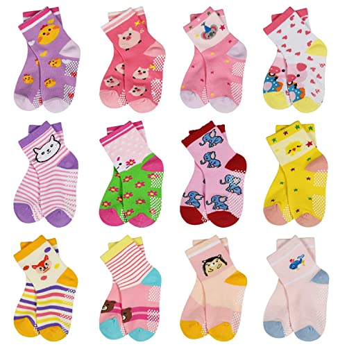 HYCLES Baby ABS Socken Kinder 12 Paar Stoppersocken Kinder Anti Rutsch Socken Kind Jungen Mädchen 23-26 27-30 Kleinkind Socken Baby 04 Koala für 6-12 Monate von HYCLES