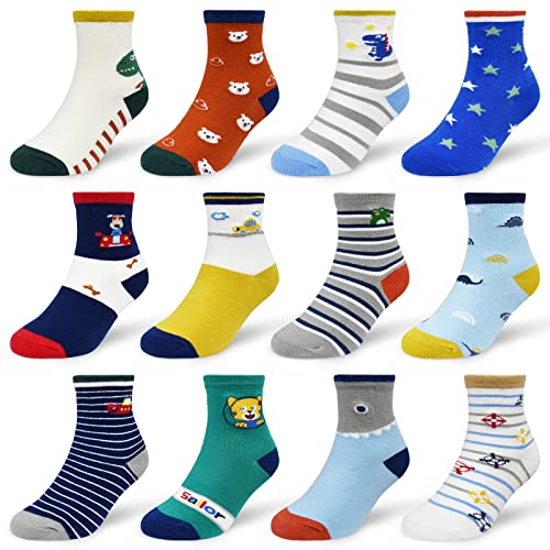 HYCLES Baby ABS Socken Kinder 12 Paar Stoppersocken Kinder Anti Rutsch Socken Kind Jungen Mädchen 23-26 27-30 Kleinkind Socken Baby 03 Tiger für 5-7 Jahre von HYCLES