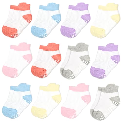 HYCLES Baby Anti-Rutsch-Griff Socken - Kleinkind Greifer für Mädchen Jungen - 12 Paare Baumwolle Knöchel Socken - Säugling Neugeborenen 3-5 Jahre von HYCLES
