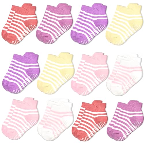 HYCLES Baby Anti-Rutsch-Griff Socken - Kleinkind Greifer für Säugling Neugeborenen - Baumwolle Knöchel für Mädchen Jungen - 12 Paare 6-12 Monate von HYCLES