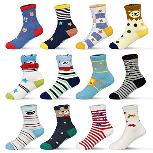 HYCLES Baby Socken - 12 Paar Anti Rutsch Socken Kind ABS Socken Kinder Stoppersocken Kinder Baby Jungen Mädchen Kinder Kleinkind 08 Löwe für 1-3 Jahre von HYCLES