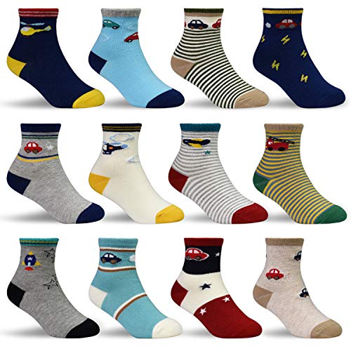 HYCLES Baby Socken - 12 Paar Anti Rutsch Socken Kind ABS Socken Kinder Stoppersocken Kinder Baby Jungen Mädchen Kinder Kleinkind 07 Luftfahrzeuge für 1-3 Jahre von HYCLES