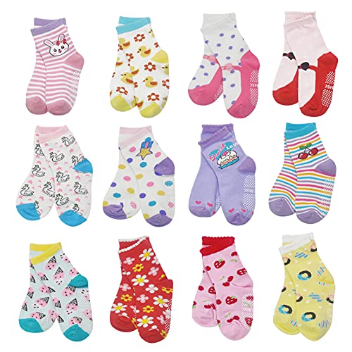 HYCLES Baby Socken - 12 Paar Anti Rutsch Socken Kind ABS Socken Kinder Stoppersocken Kinder Baby Jungen Mädchen Kinder Kleinkind 02 Blumenart für 3-5 Jahre von HYCLES