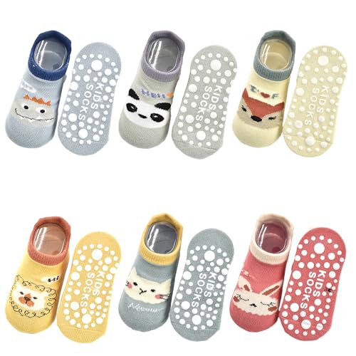 HYCLES Baby Anti-Rutsch-Knöchelsocken mit Griff 6 Paar für Jungen Mädchen Kleinkind Anti-Rutsch niedlichen Cartoon Tier Socken 0-1 Jahre von HYCLES