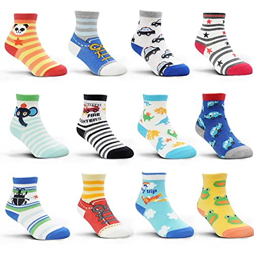 HYCLES Baby Socken - 12 Paar Anti Rutsch Socken Kind ABS Socken Kinder Stoppersocken Kinder Baby Jungen Mädchen Kinder Kleinkind 01 Cartoon für 1-3 Jahre von HYCLES