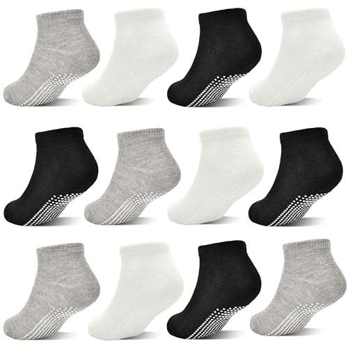 HYCLES Baby Jungen Mädchen Non Silp Grip Socken 12 Paare Kleinkind Anti-Rutsch-Baumwoll-Knöchelsocken mit Greifern Kinder atmungsaktive Socken für 1 Jahre - 3 Jahre von HYCLES