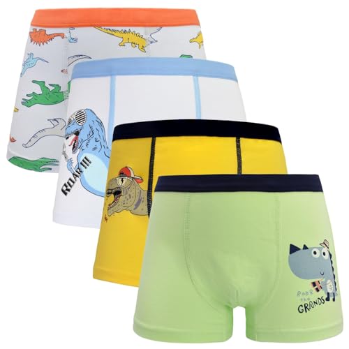 HYCLES Jungen Boxershorts Kinder Aus Baumwolle Unterhosen Dinosaurier Boxershorts Unterwäsche 4-Paar, 5-6 Jahre von HYCLES
