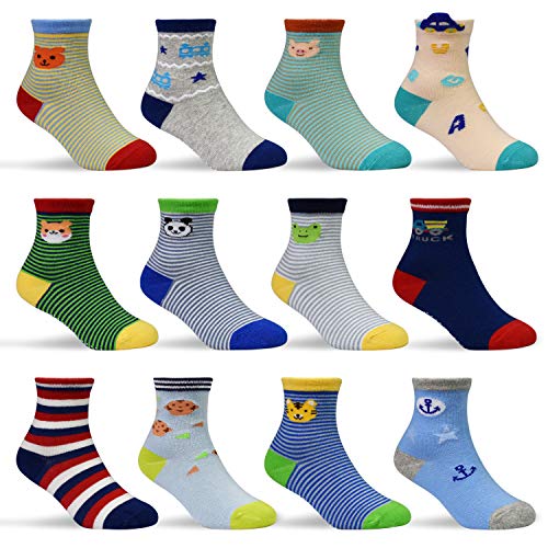 HYCLES Baby ABS Socken Kinder 12 Paar Stoppersocken Kinder Anti Rutsch Socken Kind Jungen Mädchen 23-26 27-30 Kleinkind Socken Baby 02 Tier für 6-12 Monate von HYCLES