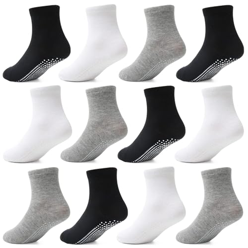 HYCLES Stoppersocken Kinder - 12 Paar ABS Socken Kinder Baby Jungen Kleinkind Rutschfeste Socken für 0-10 Jahre Antirutsch Socken Mädchen 6-12 Monate von HYCLES